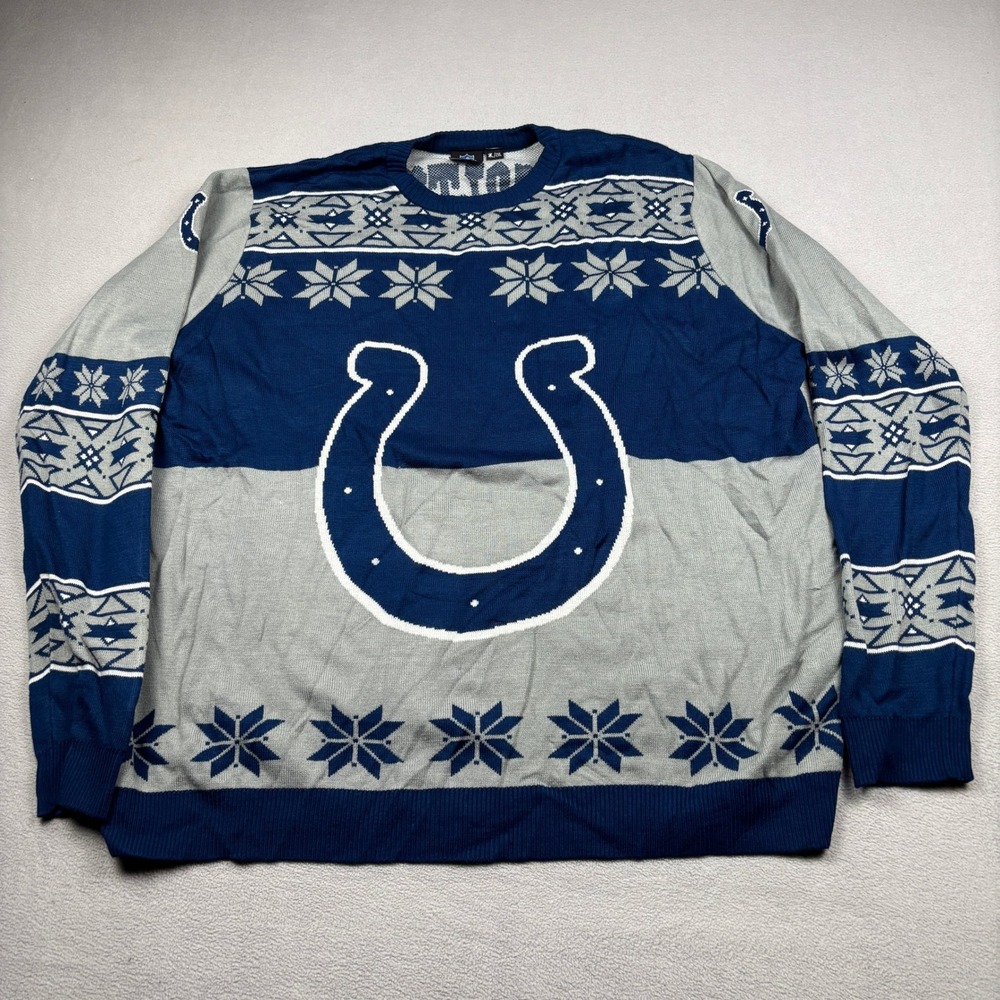 NFL Team Apparel Indianapolis Colts Mens 2XL Blue Grey Fair Isle Ugly Sweater
